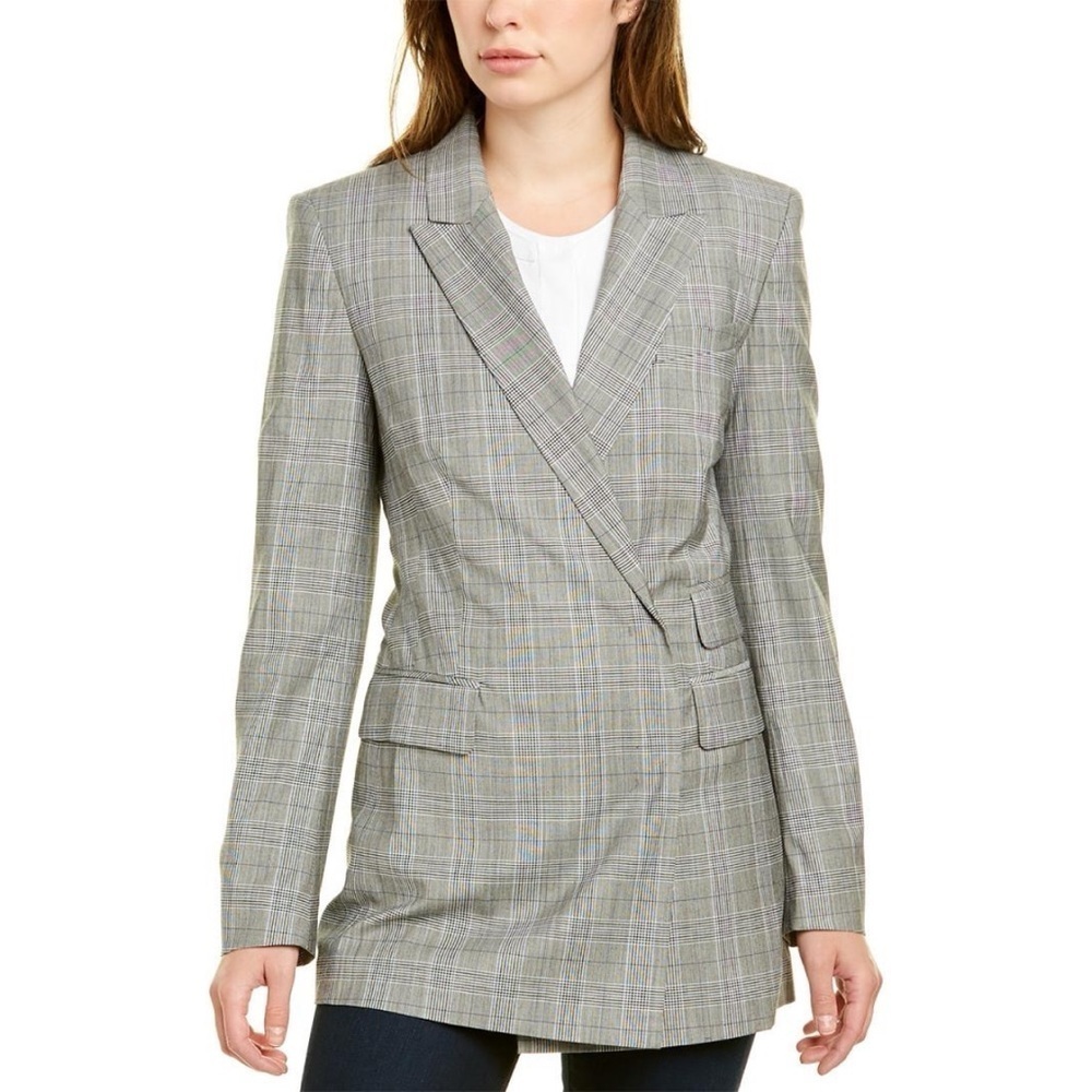 ESCADA Sport Balilyn Wool-Blend‎ Plaid Long Line Blazer in Gray Size Small